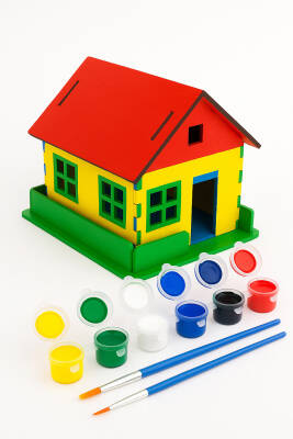 Ahşap Oyuncak Ev Boyama Seti, Ahşap Boyama Evi, Ahşap Oyuncak Yapboz Ev